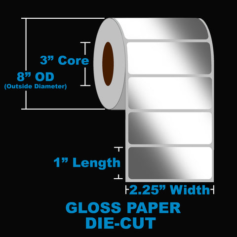 NMS Inkjet Labels, Paper, Gloss, Die Cut, White, 2.25x1, 3" Core, 8" OD Canada