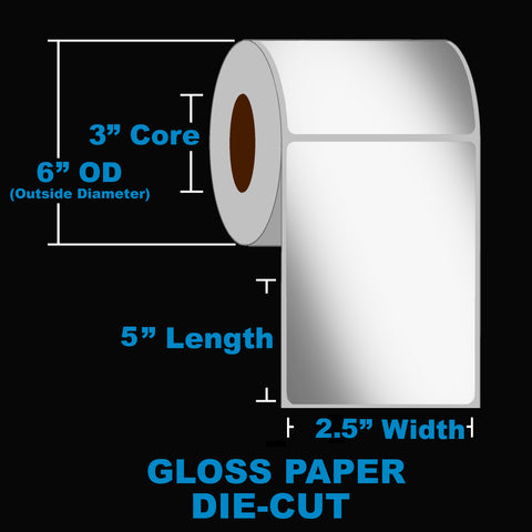 NMS Inkjet Labels, Paper, Gloss, Die Cut, White, 2.5x5, 3" Core, 6" OD Canada