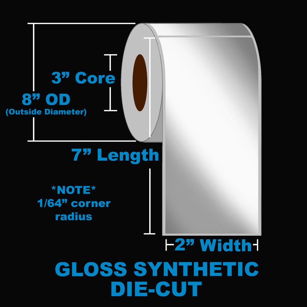 NMS Inkjet Labels, BOPP, Gloss, Die Cut, White, 2x7, 3" Core, 8" OD Canada