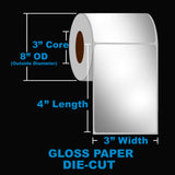 NMS Inkjet Labels, Paper, Gloss, Die Cut, White, 3x4, 3" Core, 8" OD