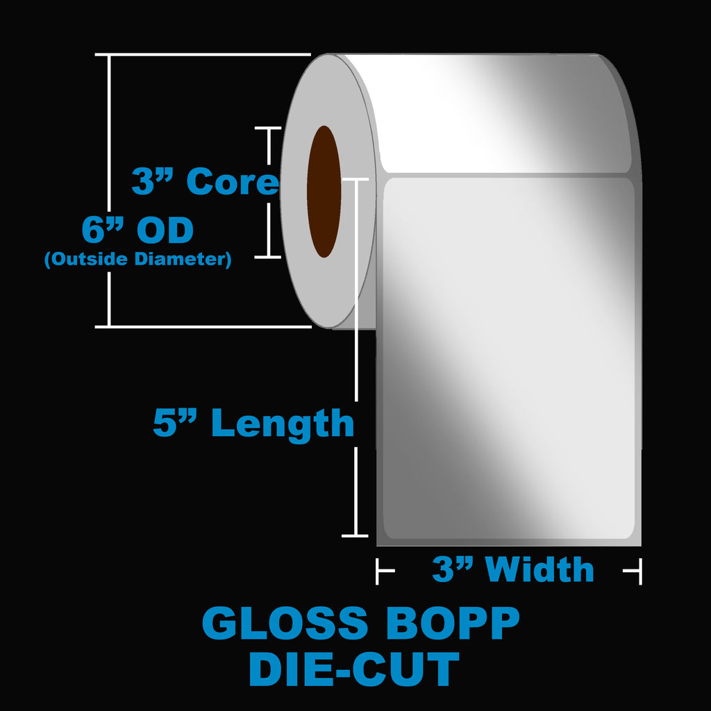 NMS Inkjet Labels, BOPP, Gloss, Die Cut, White, 3x5, 3" Core, 6" OD