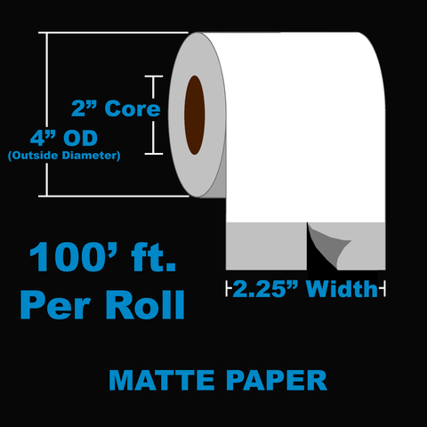 NMS Inkjet Labels, Paper, Matte, Continuous, White, 2.25x100, 2" Core, 4" OD