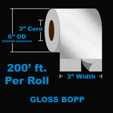 NMS Inkjet Labels, BOPP, Gloss, Continuous, White, 3x200, 3" Core, 6" OD