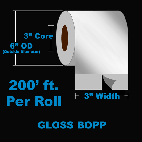 NMS Inkjet Labels, BOPP, Gloss, Continuous, White, 3x200, 3" Core, 6" OD