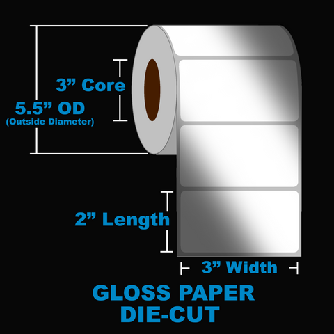 NMS Inkjet Labels, Paper, Gloss, Die Cut, White, 3x2, 3" Core, 5.5" OD