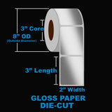 NMS Inkjet Labels, Paper, Gloss, Die Cut, White, 3x2, 3" Core, 8" OD, Canada