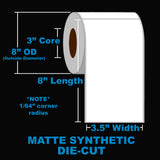 NMS Inkjet Labels, Polyolefin, Matte, Die Cut, White, 3.5x8, 3" Core, 8" OD Canada