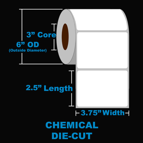 NMS Inkjet Labels, Chemical, Matte, Die Cut, White, 3.75x2.5, 3" Core, 6" OD