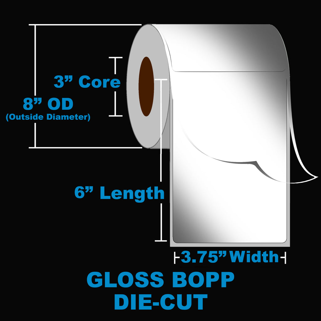 NMS Inkjet Labels, BOPP, Gloss, Die Cut, White, 3.75x6, 3" Core, 8" OD, MATRIX ON