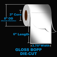 NMS Inkjet Labels, BOPP, Gloss, Die Cut, White, 3.75x6, 3" Core, 8" OD, MATRIX ON