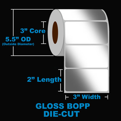 NMS Inkjet Labels, BOPP, Gloss, Die Cut, White, 3x2, 3" Core, 5.5" OD