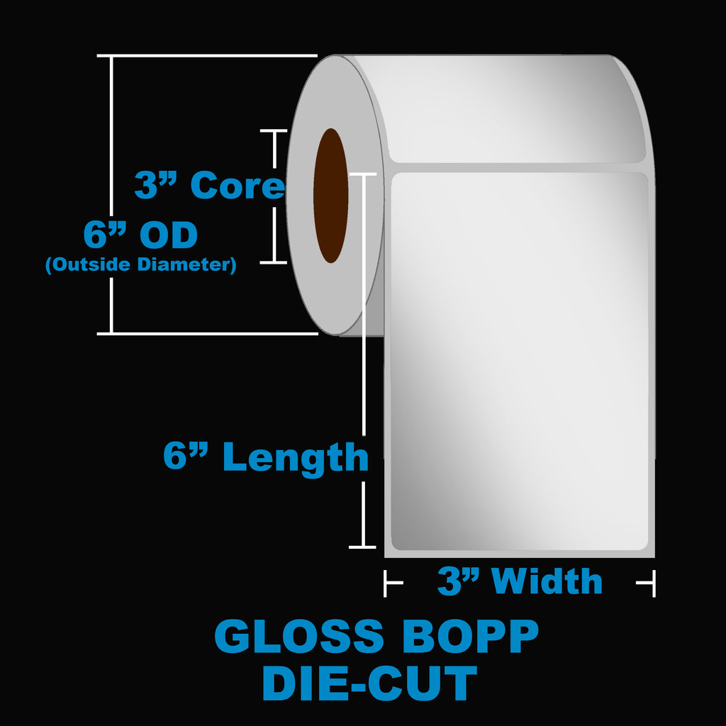 NMS Inkjet Labels, BOPP, Gloss, Die Cut, White, 3x6, 3" Core, 6" OD