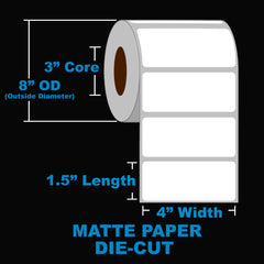 NMS Inkjet Labels, Paper, Matte, Die Cut, White, 4x1.5, 3" Core, 8" OD