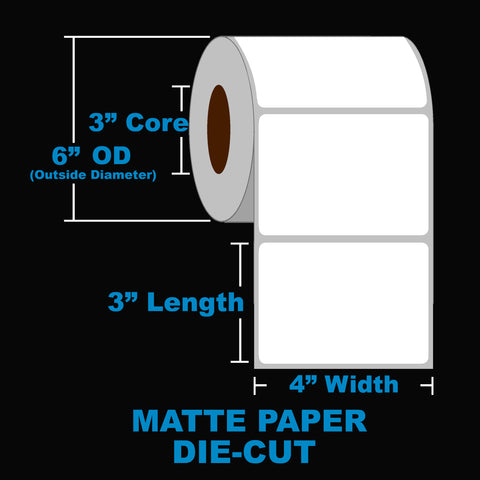 NMS Inkjet Labels, Paper, Matte, Die Cut, White, 4x3, 3" Core, 6" OD