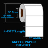 NMS Inkjet Labels, Paper, Matte, Die Cut, 6x4.4375, 3" Core, OD 6"