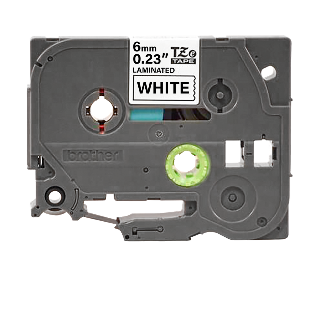 Brother TZe211 6mm Black on White Laminated Polyester Label Tape