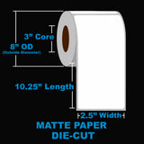 NMS Inkjet Labels, Paper, Matte, Die Cut, White, 2.5x10.25, 3" Core, 8" OD Canada
