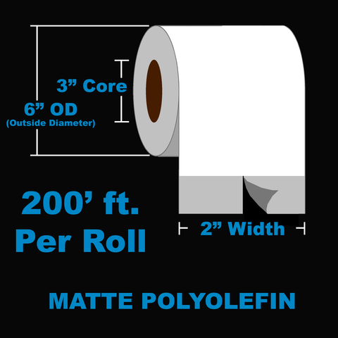 NMS Inkjet Labels, Polyolefin, Matte, Continuous, White, 2x200, 3" Core, 6" OD