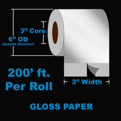 NMS Inkjet Labels, Paper, Gloss, Continuous, White, 3x200, 3" Core, 6" OD