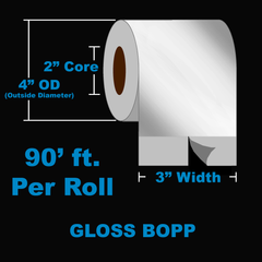 NMS Inkjet Labels, BOPP, Gloss, Continuous, White, 3x90, 2" Core, 4" OD