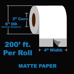 NMS Inkjet Labels, Paper, Matte, Continuous, White, 4x200, 3" Core, 6" OD