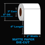 NMS Inkjet Labels, Paper, Matte, Die Cut, White, 2x4, 3" Core, 8" OD